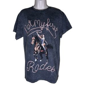 PLAYBOY Bunny Cowgirl Acid Wash Graphic Western Tee T-shirt Y2k Nwt